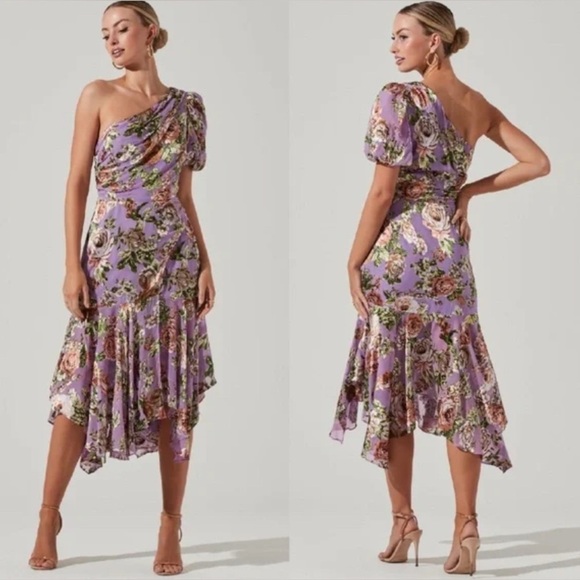 NWT ASTR The Label Midi Dress Size M One Shoulder Satin Mermaid Coquette Velvet - Picture 1 of 15